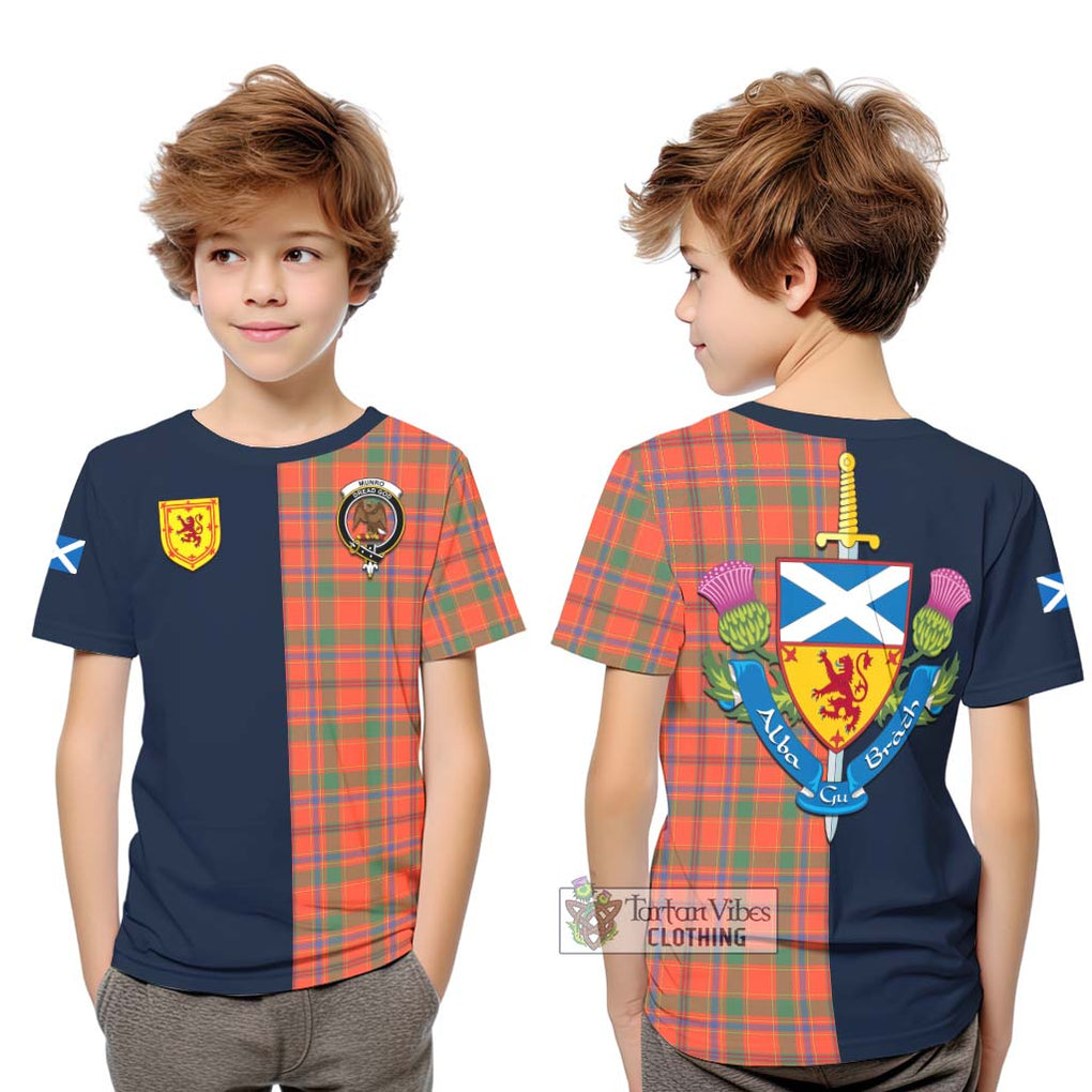 Tartan Vibes Clothing Munro Ancient Tartan Kid T-Shirt with Scottish Lion Royal Arm Half Style