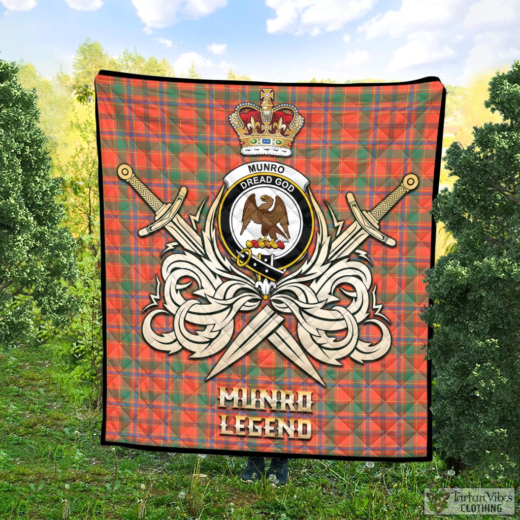 Tartan Vibes Clothing Munro Ancient Tartan Quilt with Clan Crest and the Golden Sword of Courageous Legacy