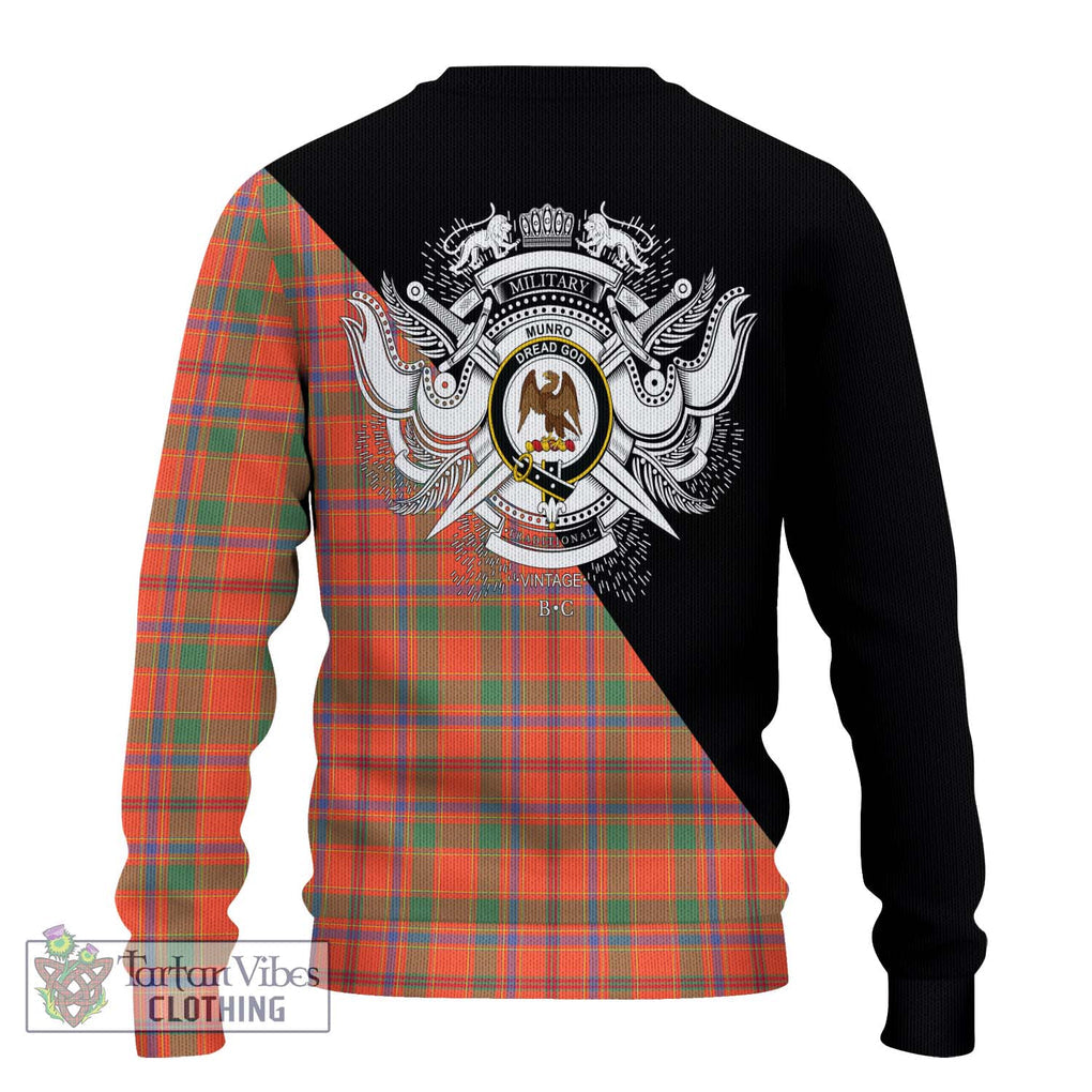 Munro Ancient Tartan Knitted Sweater with Family Crest and Military Logo Style - Tartanvibesclothing Shop