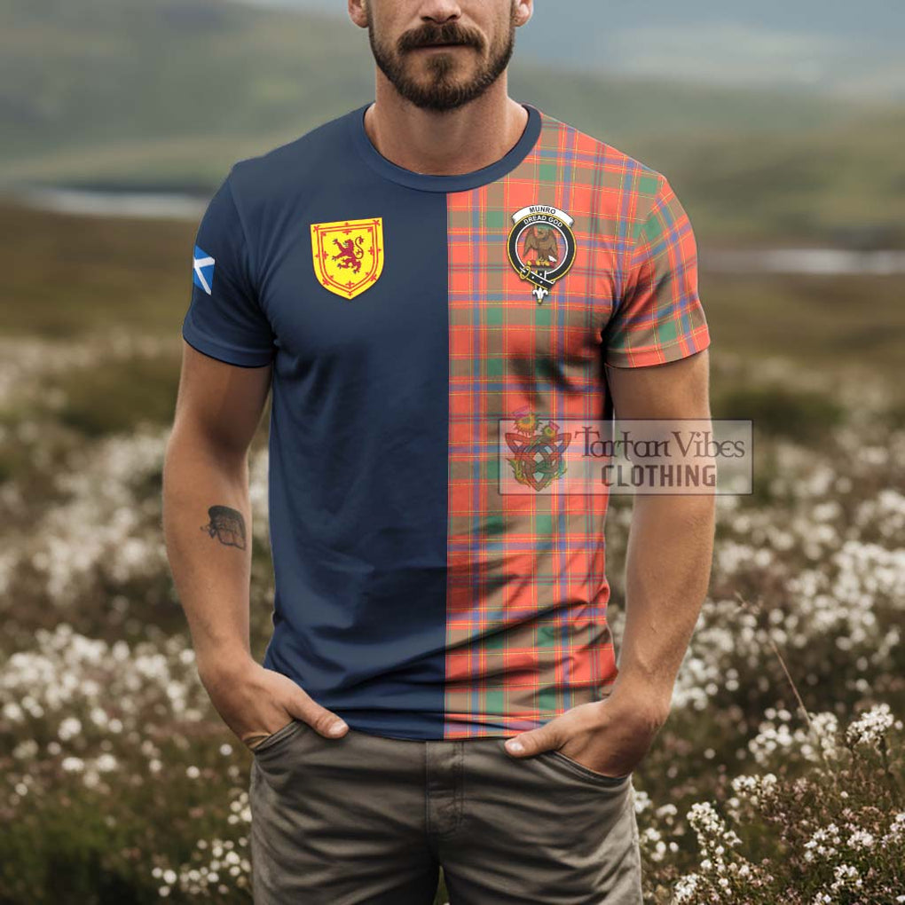 Tartan Vibes Clothing Munro Ancient Tartan T-Shirt Alba with Scottish Lion Royal Arm Half Style