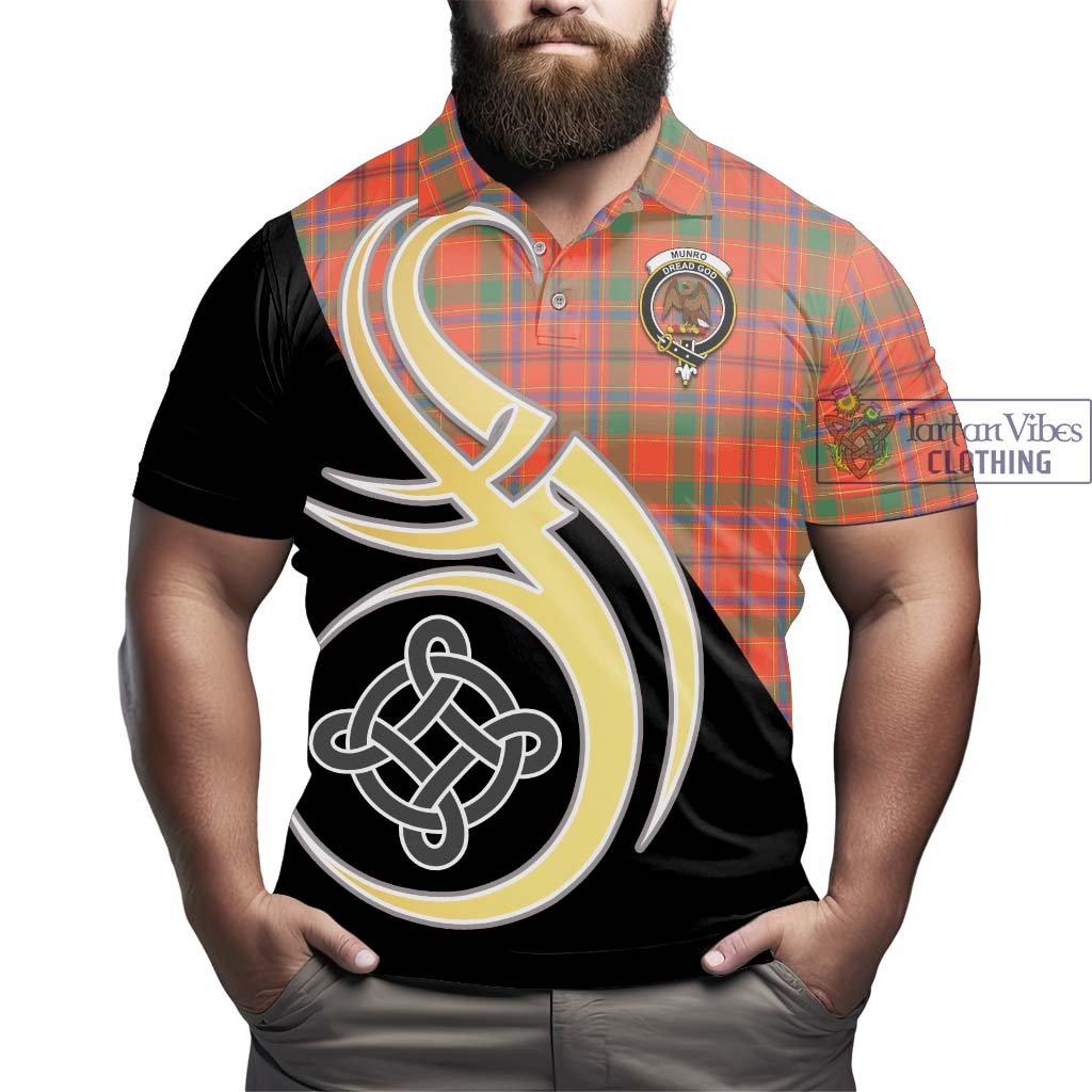 Tartan Vibes Clothing Munro Ancient Tartan Polo Shirt with Family Crest and Celtic Symbol Style