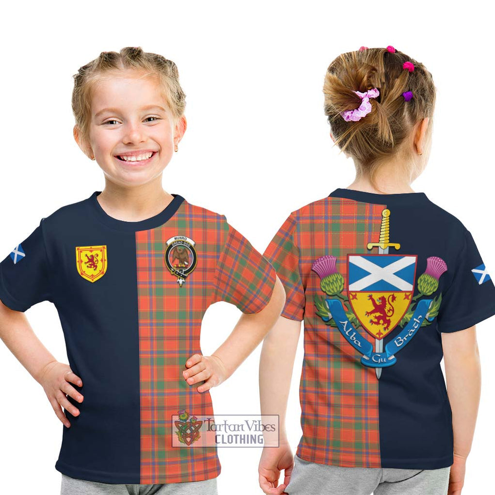 Tartan Vibes Clothing Munro Ancient Tartan Kid T-Shirt with Scottish Lion Royal Arm Half Style