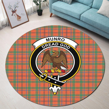 Munro Ancient Tartan Round Rug with Family Crest