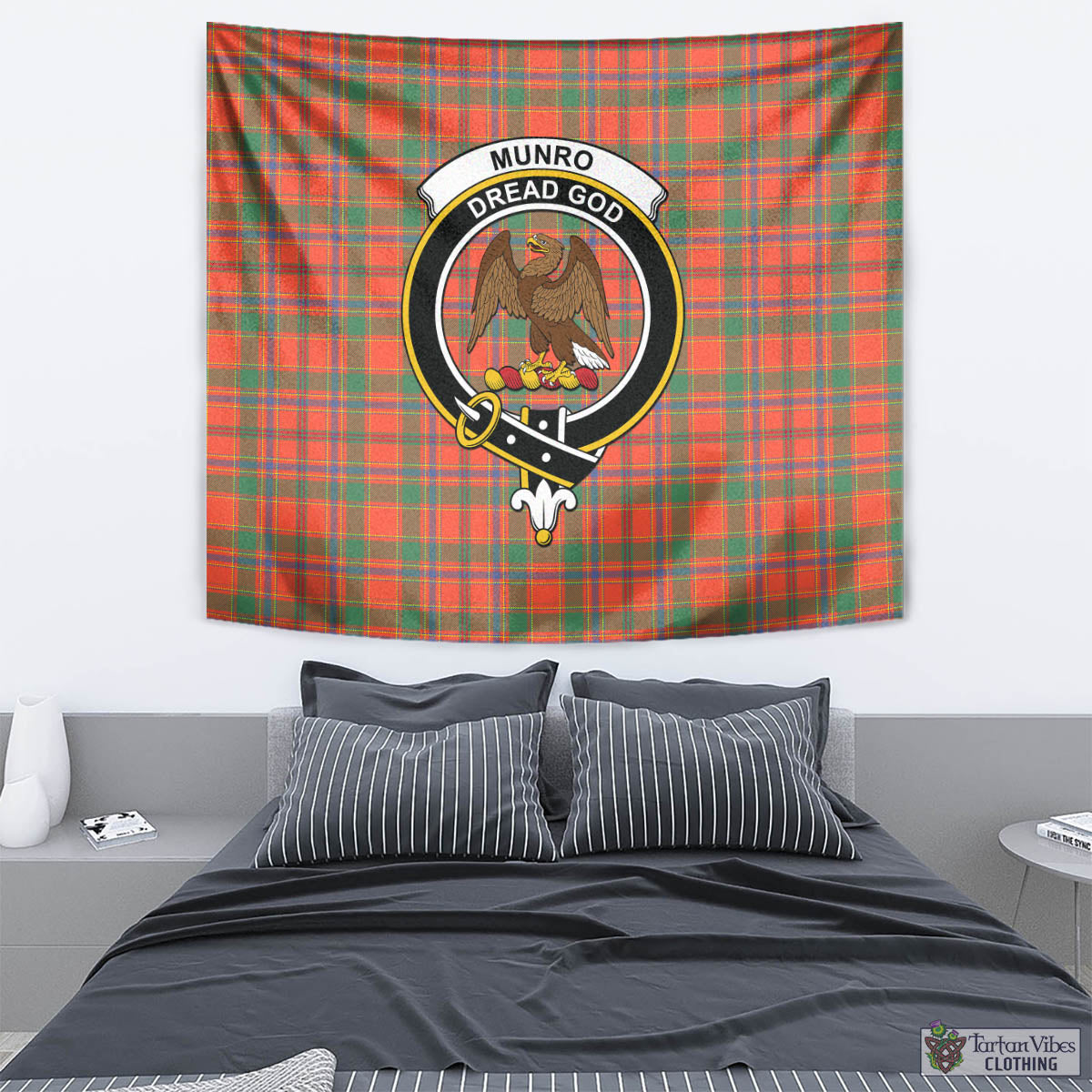 Tartan Vibes Clothing Munro Ancient Tartan Tapestry Wall Hanging and Home Decor for Room with Family Crest