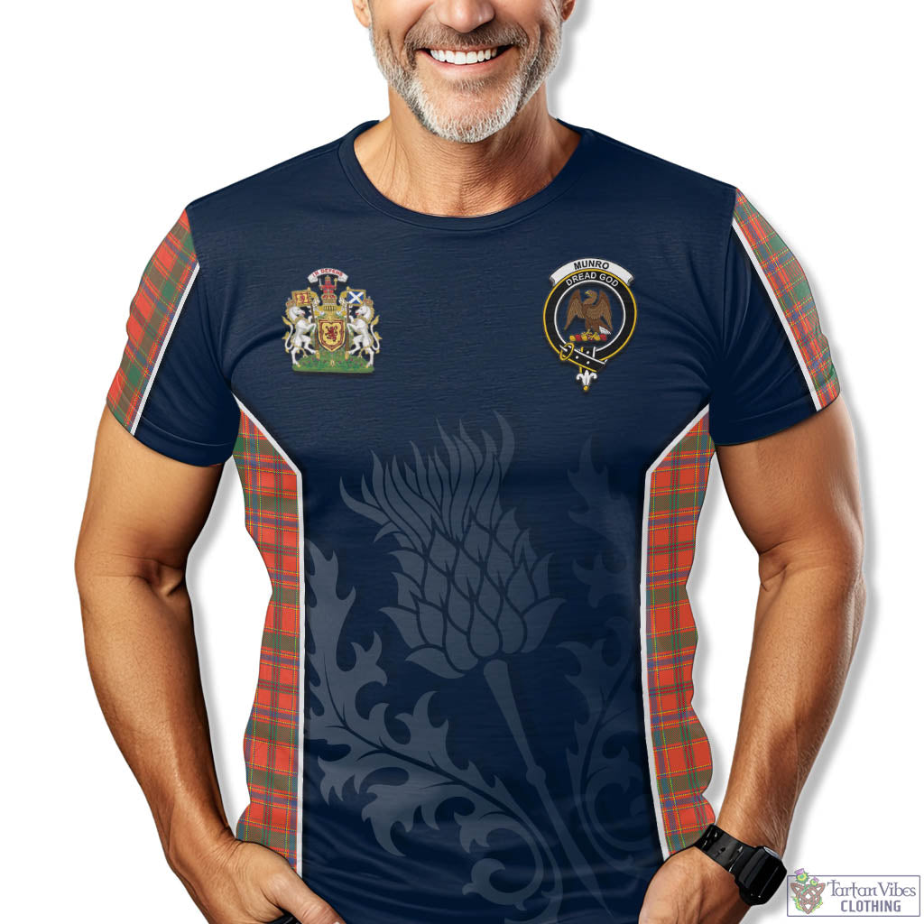 Tartan Vibes Clothing Munro Ancient Tartan T-Shirt with Family Crest and Scottish Thistle Vibes Sport Style