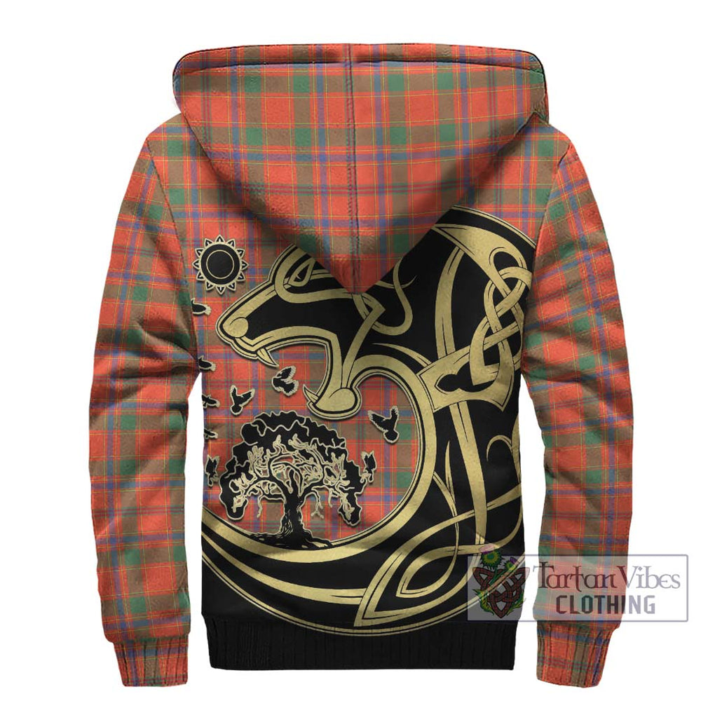 Munro Ancient Tartan Sherpa Hoodie with Family Crest Celtic Wolf Style - Tartan Vibes Clothing