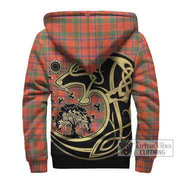 Munro Ancient Tartan Sherpa Hoodie with Family Crest Celtic Wolf Style