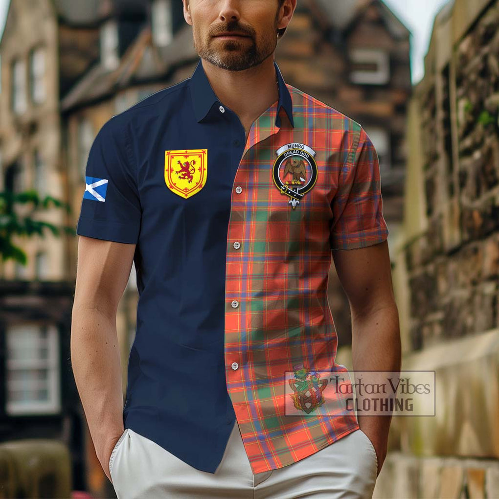 Tartan Vibes Clothing Munro Ancient Tartan Short Sleeve Button Shirt with Scottish Lion Royal Arm Half Style