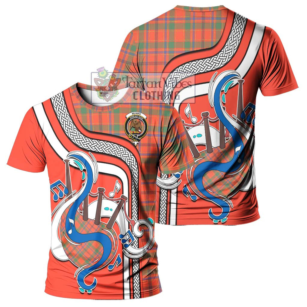 Munro Ancient Tartan T-Shirt with Epic Bagpipe Style - Tartanvibesclothing Shop