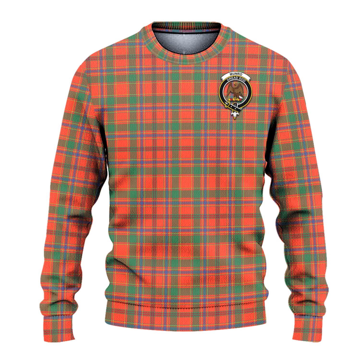 Munro Ancient Tartan Knitted Sweater with Family Crest - Tartanvibesclothing