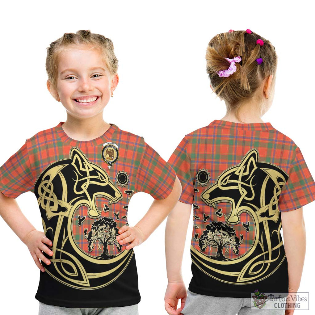 Munro Ancient Tartan Kid T-Shirt with Family Crest Celtic Wolf Style - Tartan Vibes Clothing