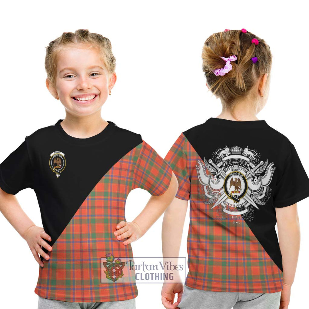 Munro Ancient Tartan Kid T-Shirt with Family Crest and Military Logo Style - Tartanvibesclothing Shop