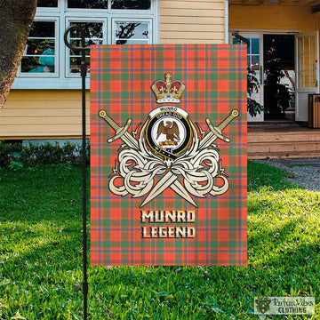 Munro Ancient Tartan Flag with Clan Crest and the Golden Sword of Courageous Legacy