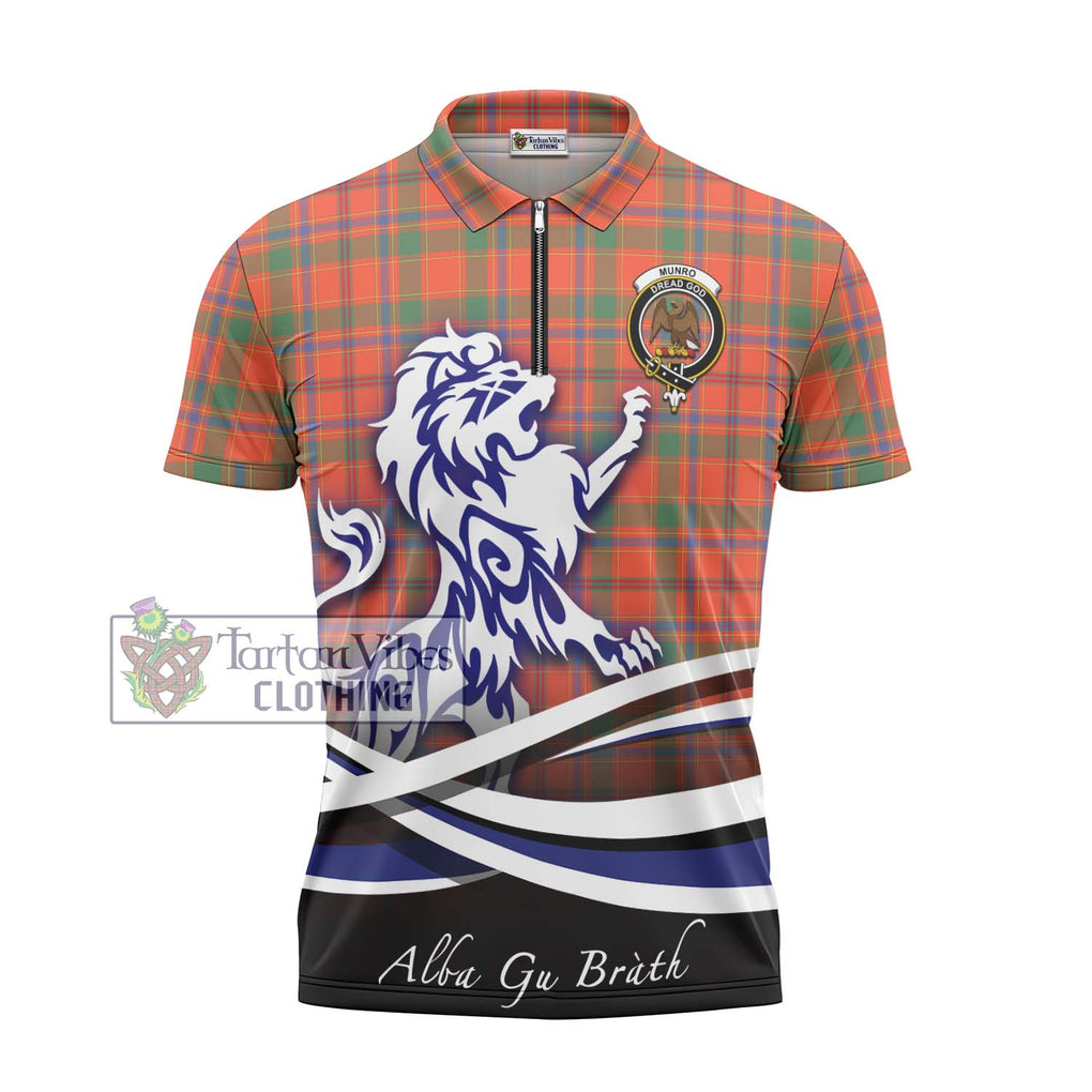 Munro Ancient Tartan Zipper Polo Shirt with Alba Gu Brath Regal Lion Emblem - Tartanvibesclothing Shop