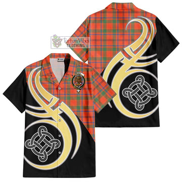 Munro Ancient Tartan Short Sleeve Button Shirt with Family Crest and Celtic Symbol Style