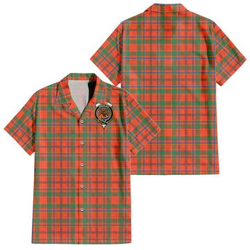 Munro Ancient Tartan Short Sleeve Button Down Shirt with Family Crest