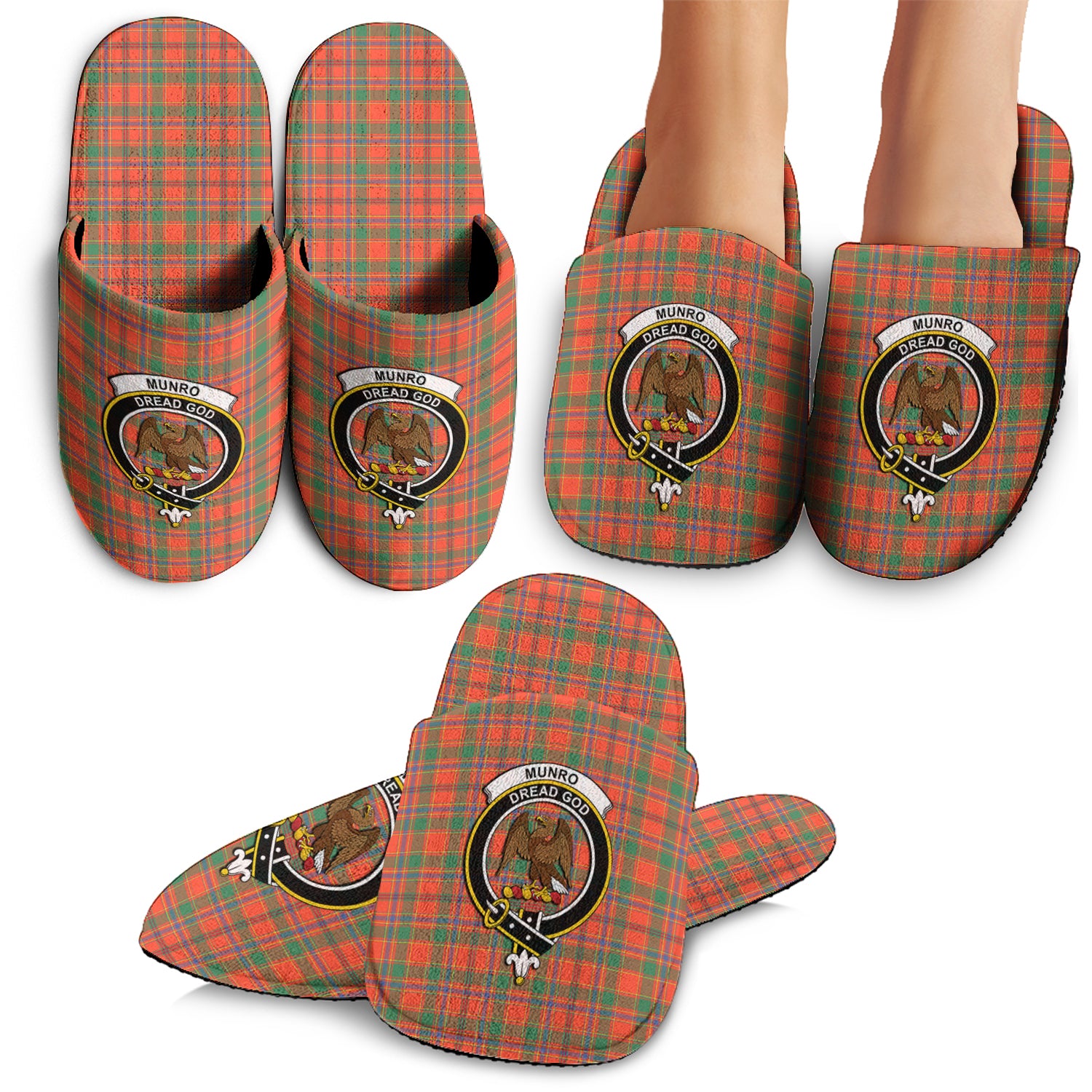 Munro Ancient Tartan Home Slippers with Family Crest - Tartan Vibes Clothing