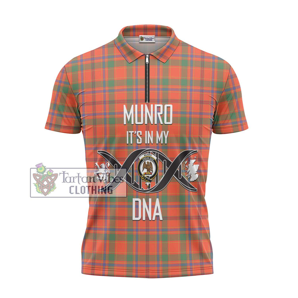 Munro Ancient Tartan Zipper Polo Shirt with Family Crest DNA In Me Style - Tartanvibesclothing Shop