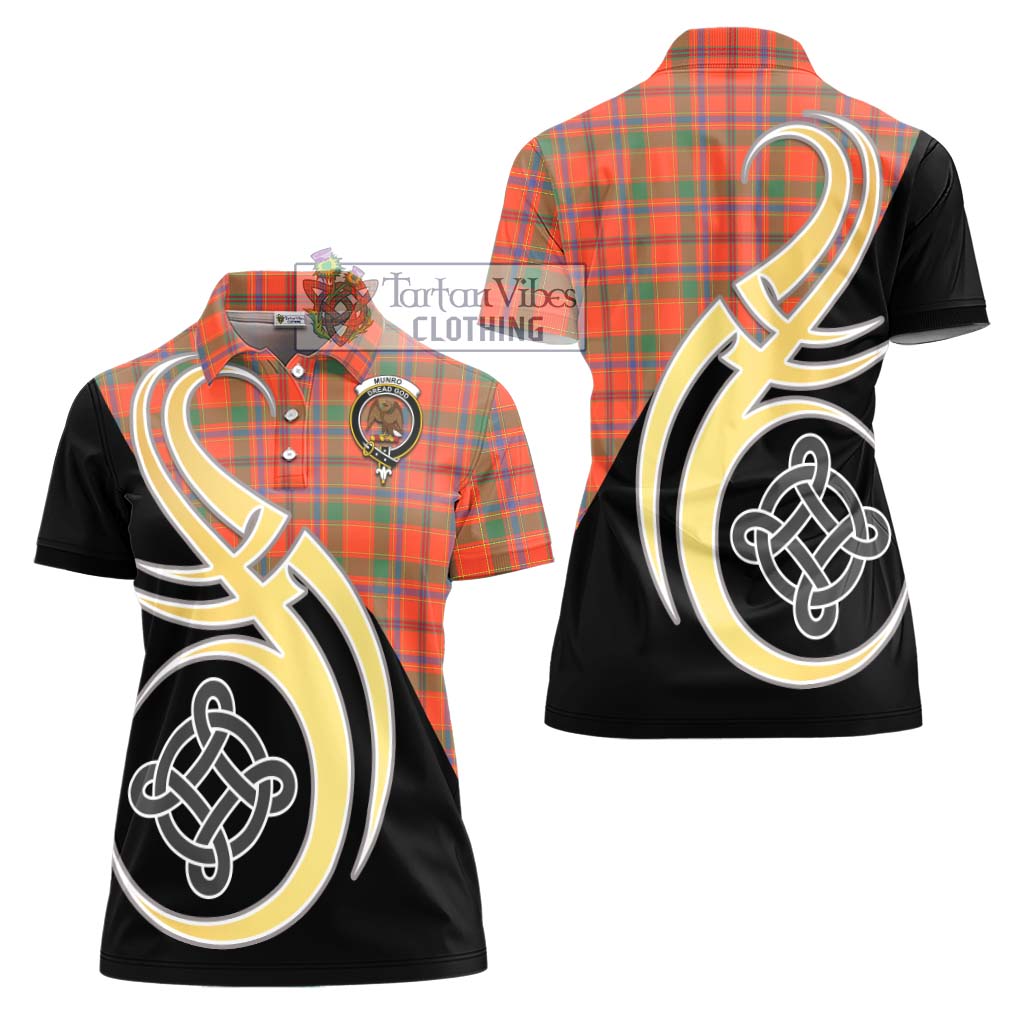 Munro Ancient Tartan Women's Polo Shirt with Family Crest and Celtic Symbol Style - Tartan Vibes Clothing