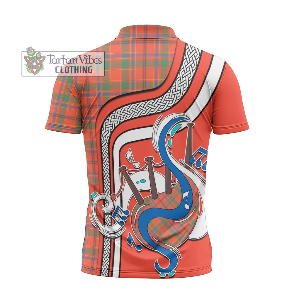 Munro Ancient Tartan Zipper Polo Shirt with Epic Bagpipe Style - Tartanvibesclothing Shop