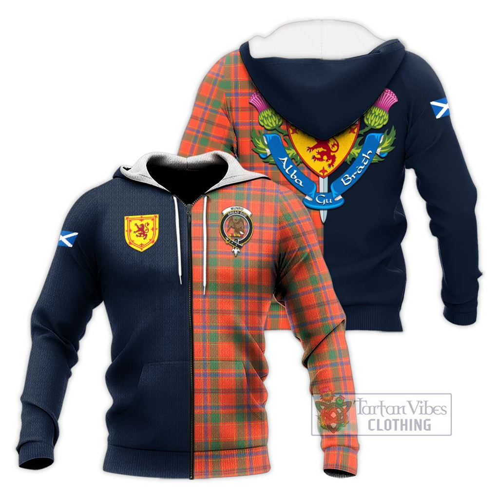 Tartan Vibes Clothing Munro Ancient Tartan Knitted Hoodie with Scottish Lion Royal Arm Half Style