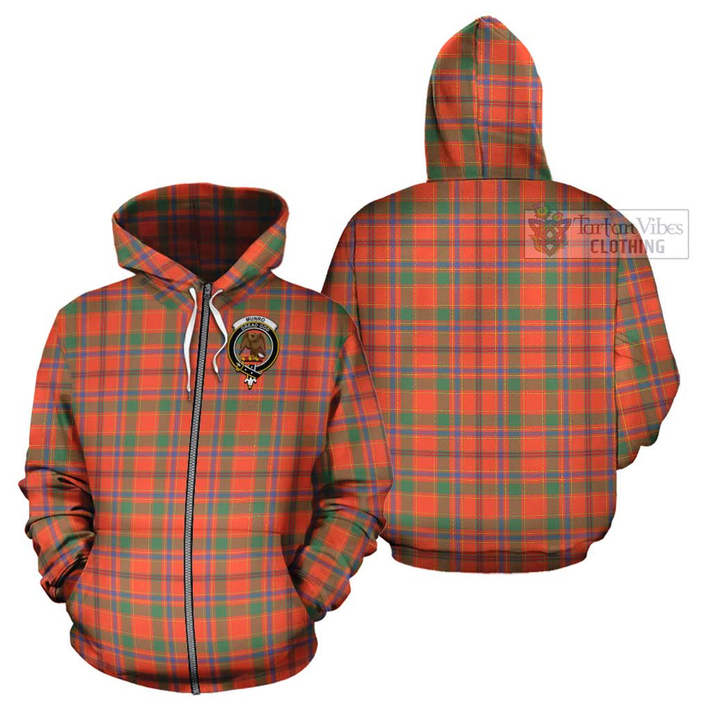 Munro Ancient Tartan Cotton Hoodie with Family Crest Zip Hoodie - Tartan Vibes Clothing