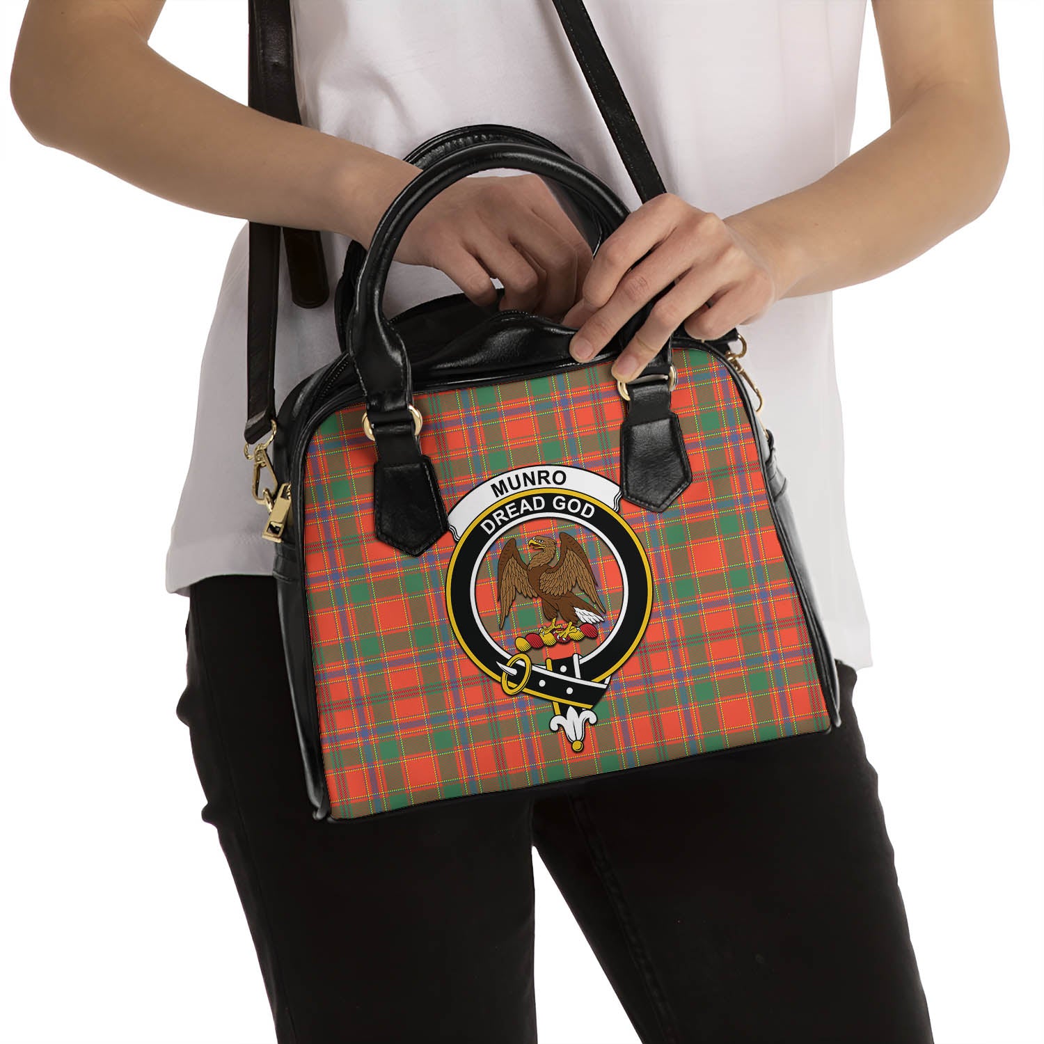 Munro Ancient Tartan Shoulder Handbags with Family Crest - Tartanvibesclothing