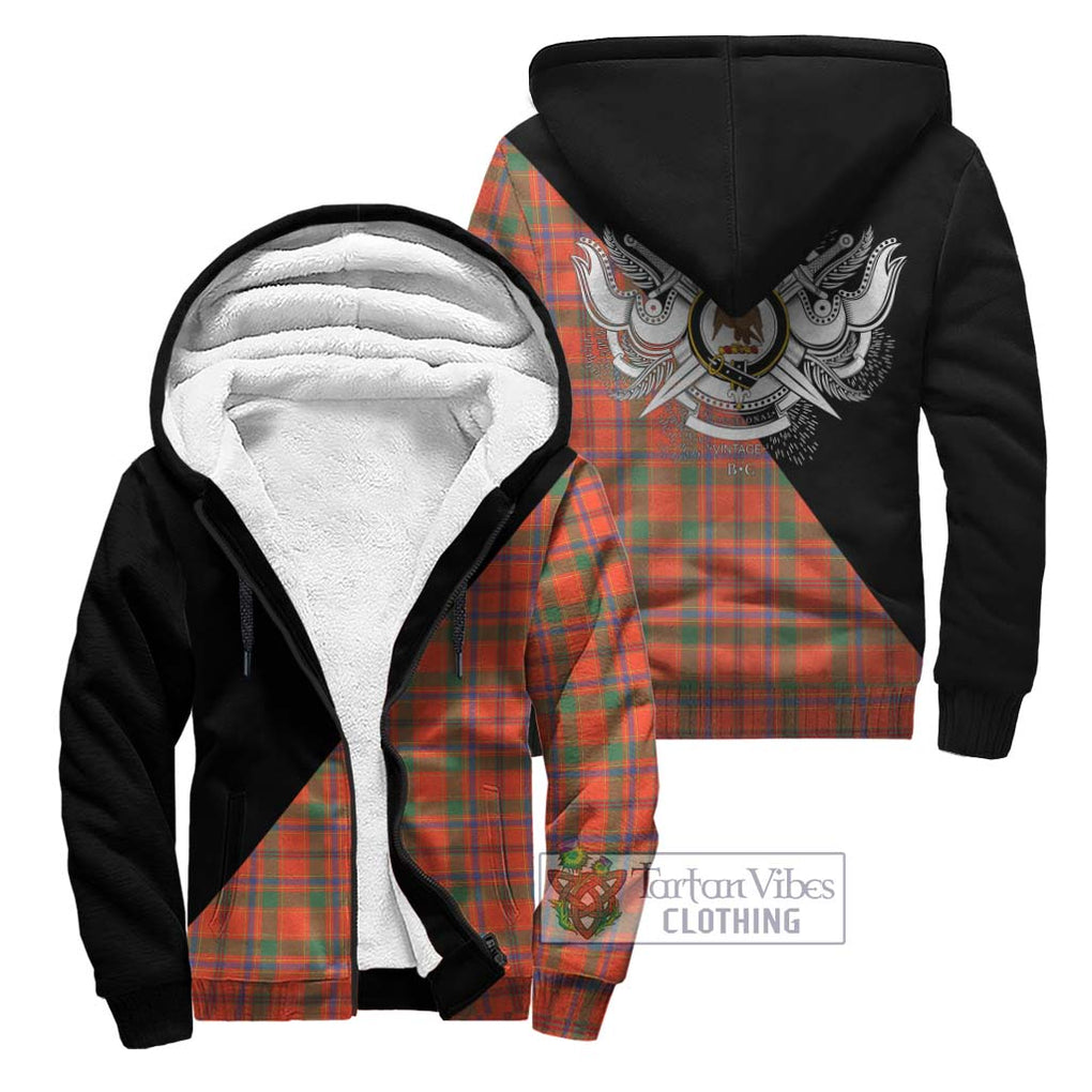 Munro Ancient Tartan Sherpa Hoodie with Family Crest and Military Logo Style Unisex - Tartanvibesclothing Shop