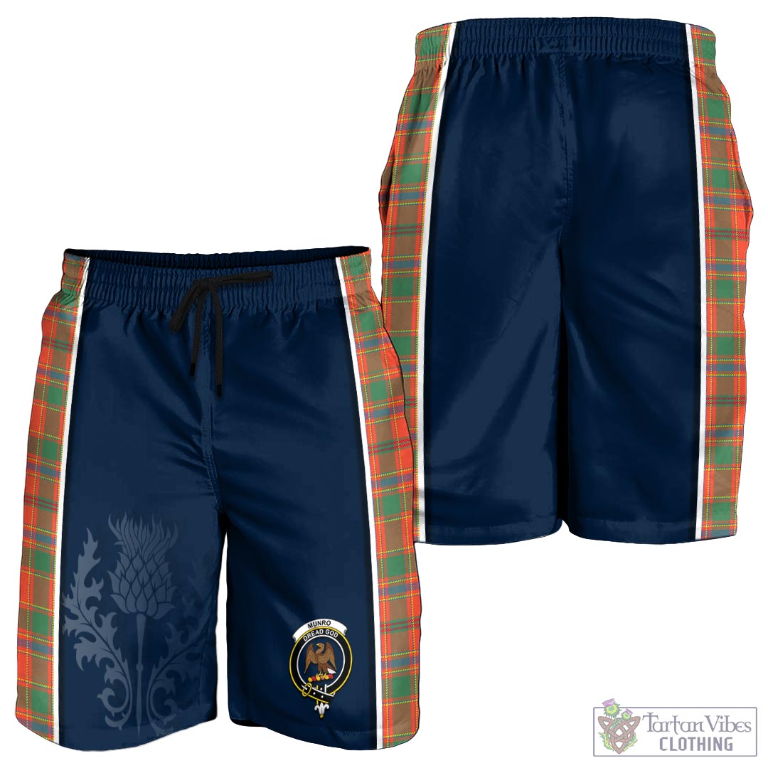 Tartan Vibes Clothing Munro Ancient Tartan Men's Shorts with Family Crest and Scottish Thistle Vibes Sport Style