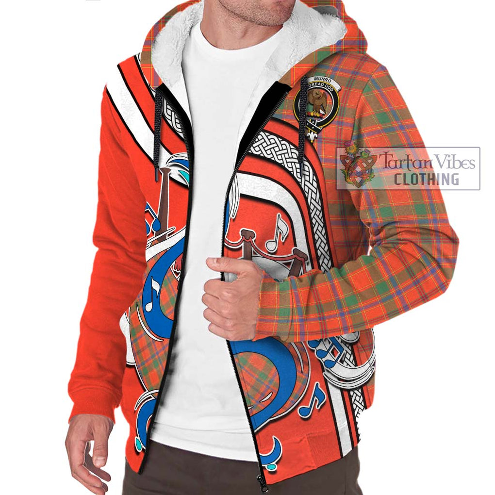 Munro Ancient Tartan Sherpa Hoodie with Epic Bagpipe Style Unisex - Tartanvibesclothing Shop