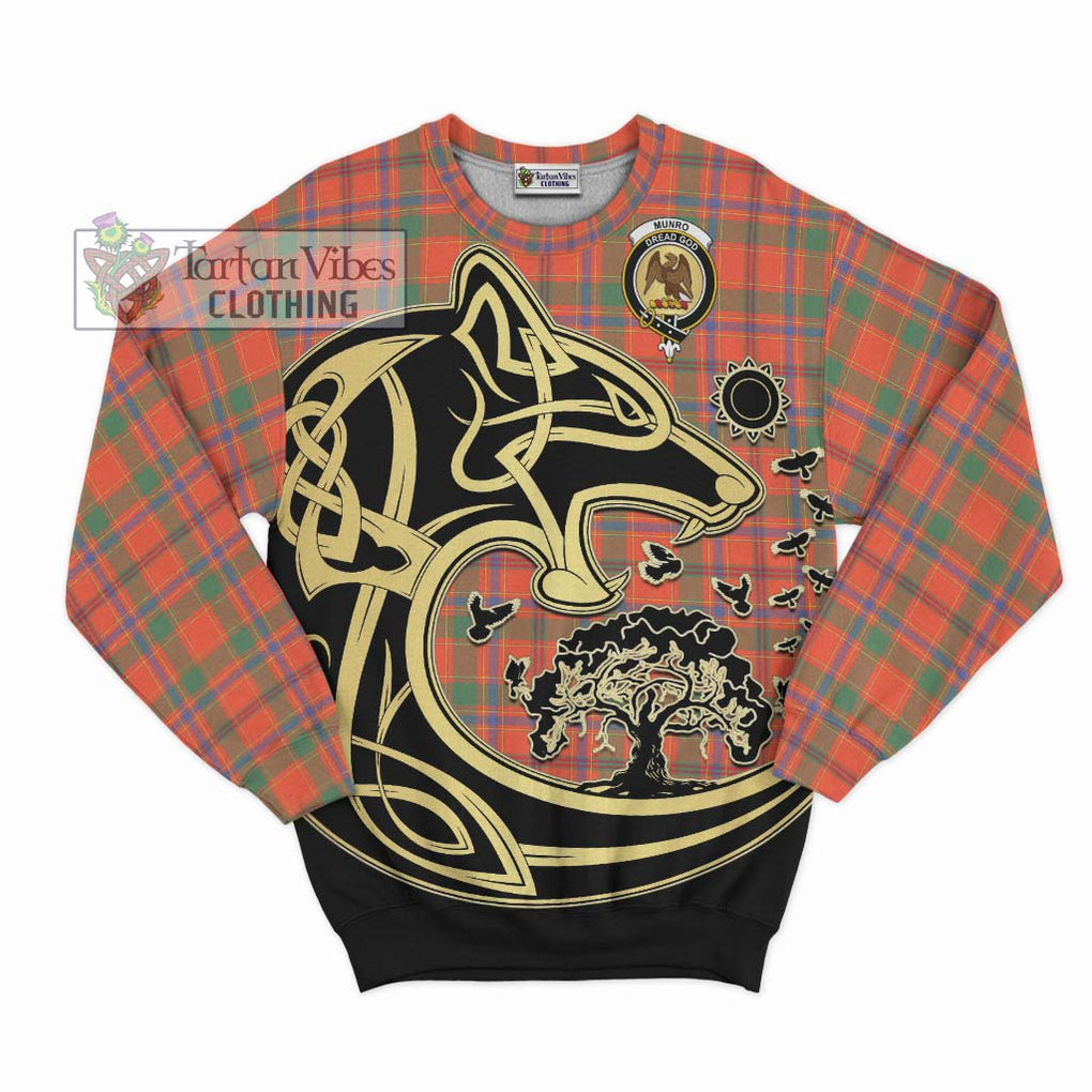 Munro Ancient Tartan Sweatshirt with Family Crest Celtic Wolf Style - Tartan Vibes Clothing