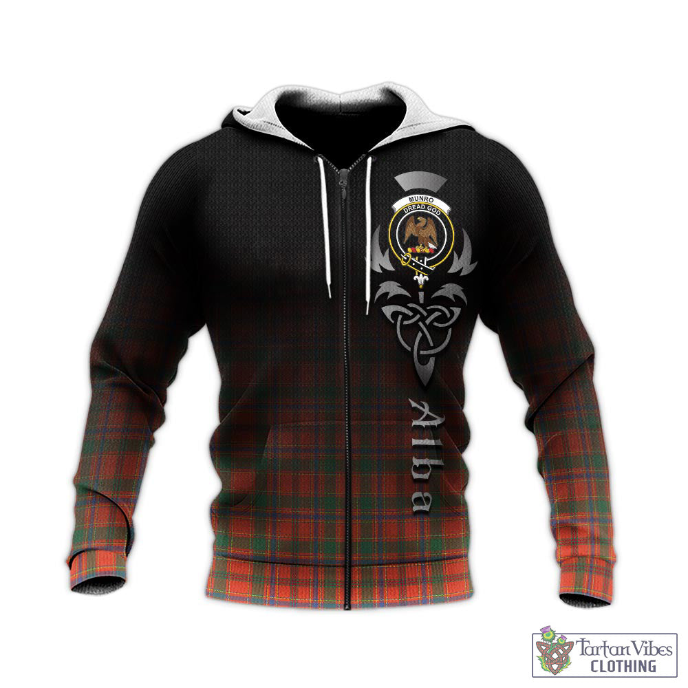 Tartan Vibes Clothing Munro Ancient Tartan Knitted Hoodie Featuring Alba Gu Brath Family Crest Celtic Inspired