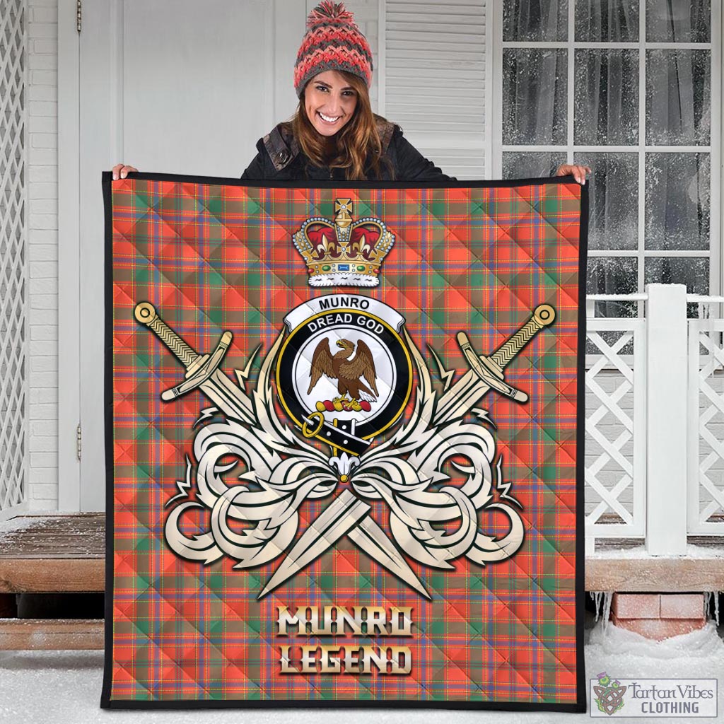 Tartan Vibes Clothing Munro Ancient Tartan Quilt with Clan Crest and the Golden Sword of Courageous Legacy