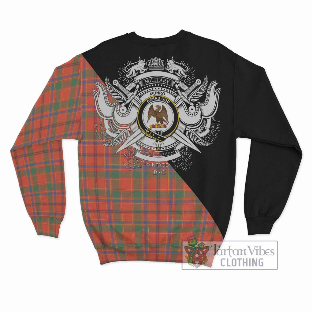 Munro Ancient Tartan Sweatshirt with Family Crest and Military Logo Style - Tartanvibesclothing Shop