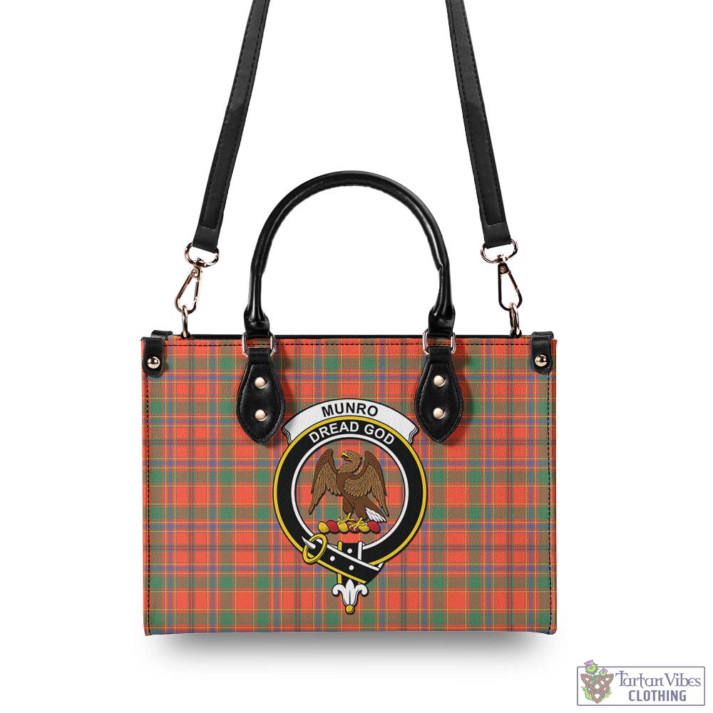 Tartan Vibes Clothing Munro Ancient Tartan Luxury Leather Handbags with Family Crest