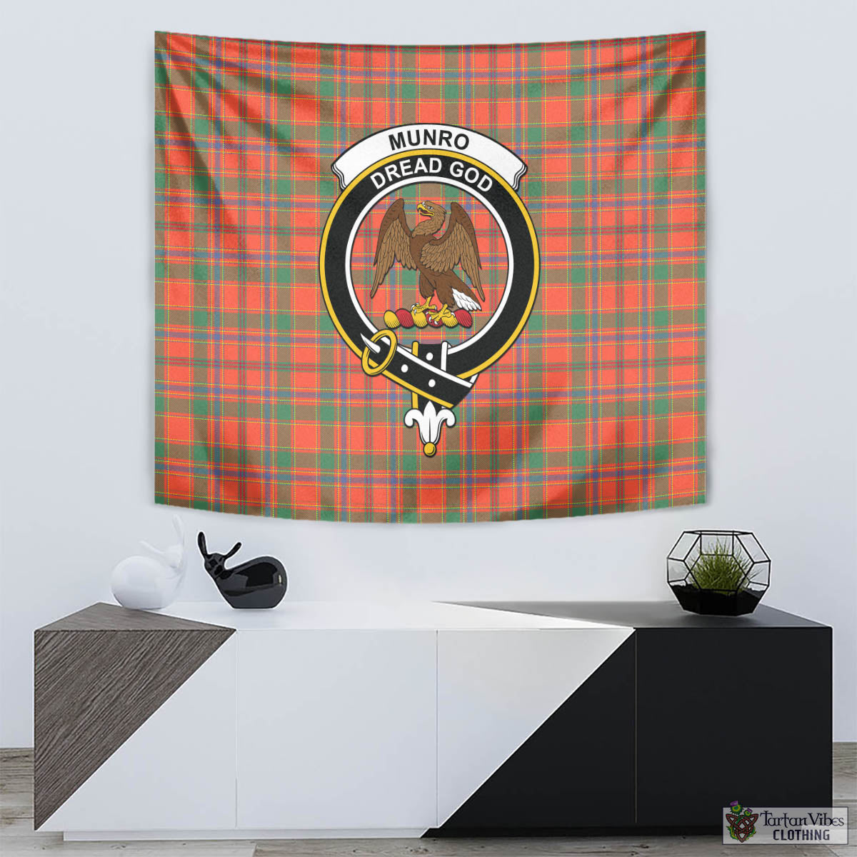 Tartan Vibes Clothing Munro Ancient Tartan Tapestry Wall Hanging and Home Decor for Room with Family Crest