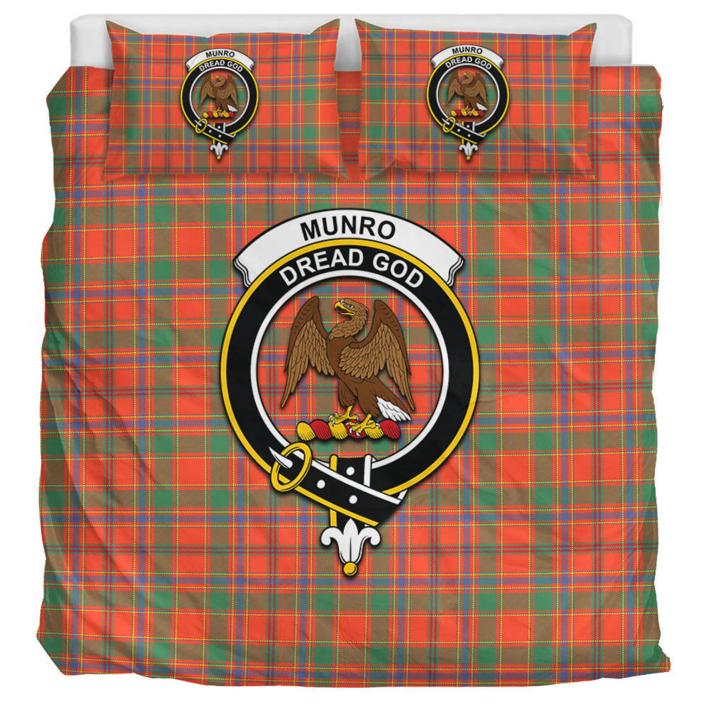 Munro Ancient Tartan Bedding Set with Family Crest UK Bedding Set UK Super King 104*94 inch - Tartan Vibes Clothing