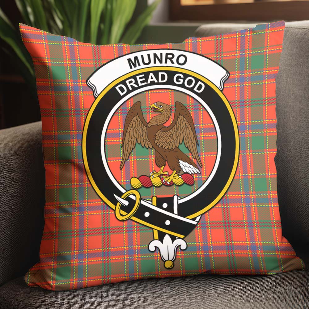 Munro Ancient Tartan Pillow Cover with Family Crest - Tartanvibesclothing