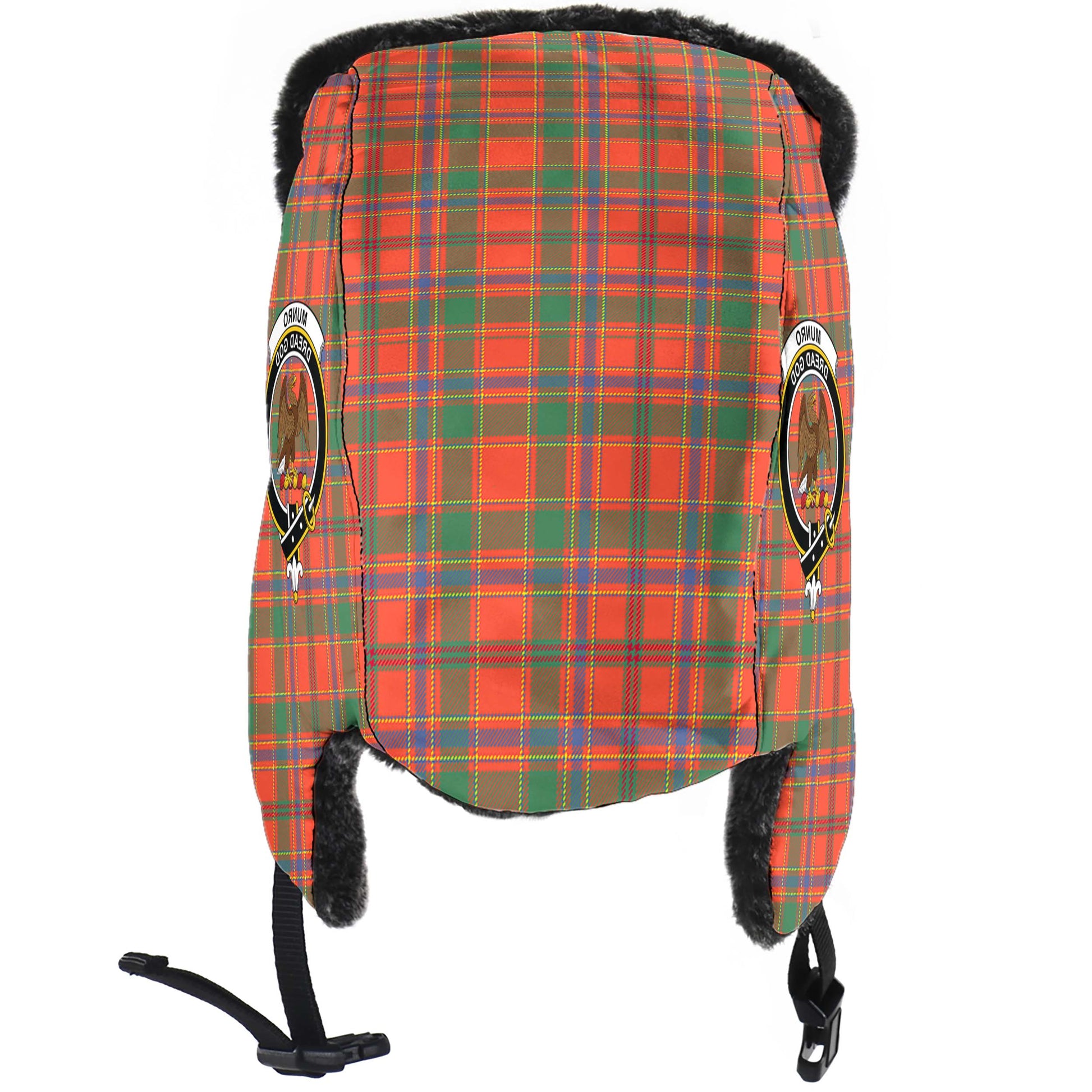 Munro Ancient Tartan Winter Trapper Hat with Family Crest - Tartanvibesclothing