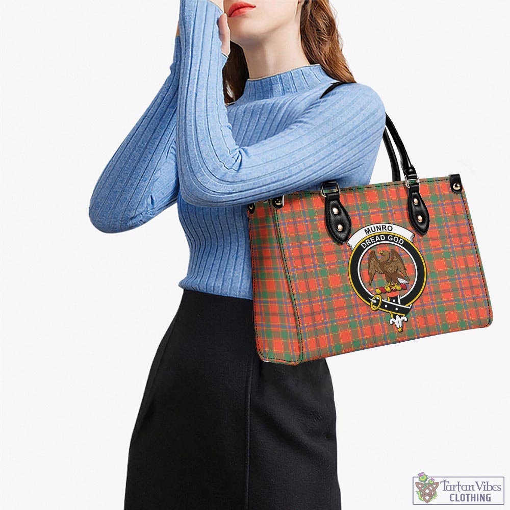 Tartan Vibes Clothing Munro Ancient Tartan Luxury Leather Handbags with Family Crest