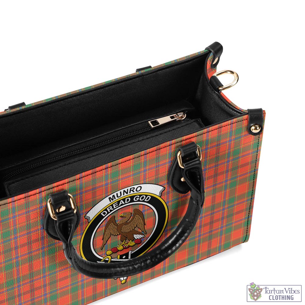 Tartan Vibes Clothing Munro Ancient Tartan Luxury Leather Handbags with Family Crest