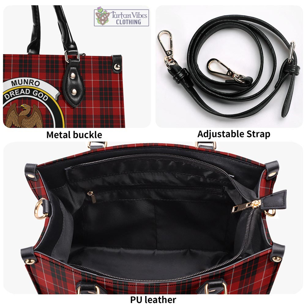 Tartan Vibes Clothing Munro Black and Red Tartan Luxury Leather Handbags with Family Crest