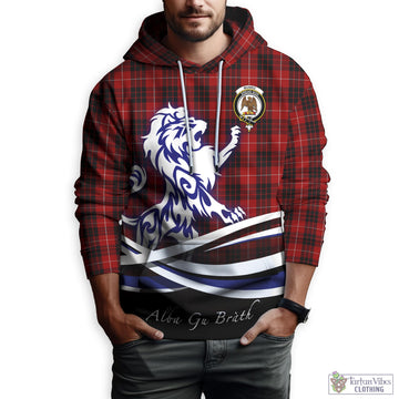 Munro Black and Red Tartan Hoodie with Alba Gu Brath Regal Lion Emblem