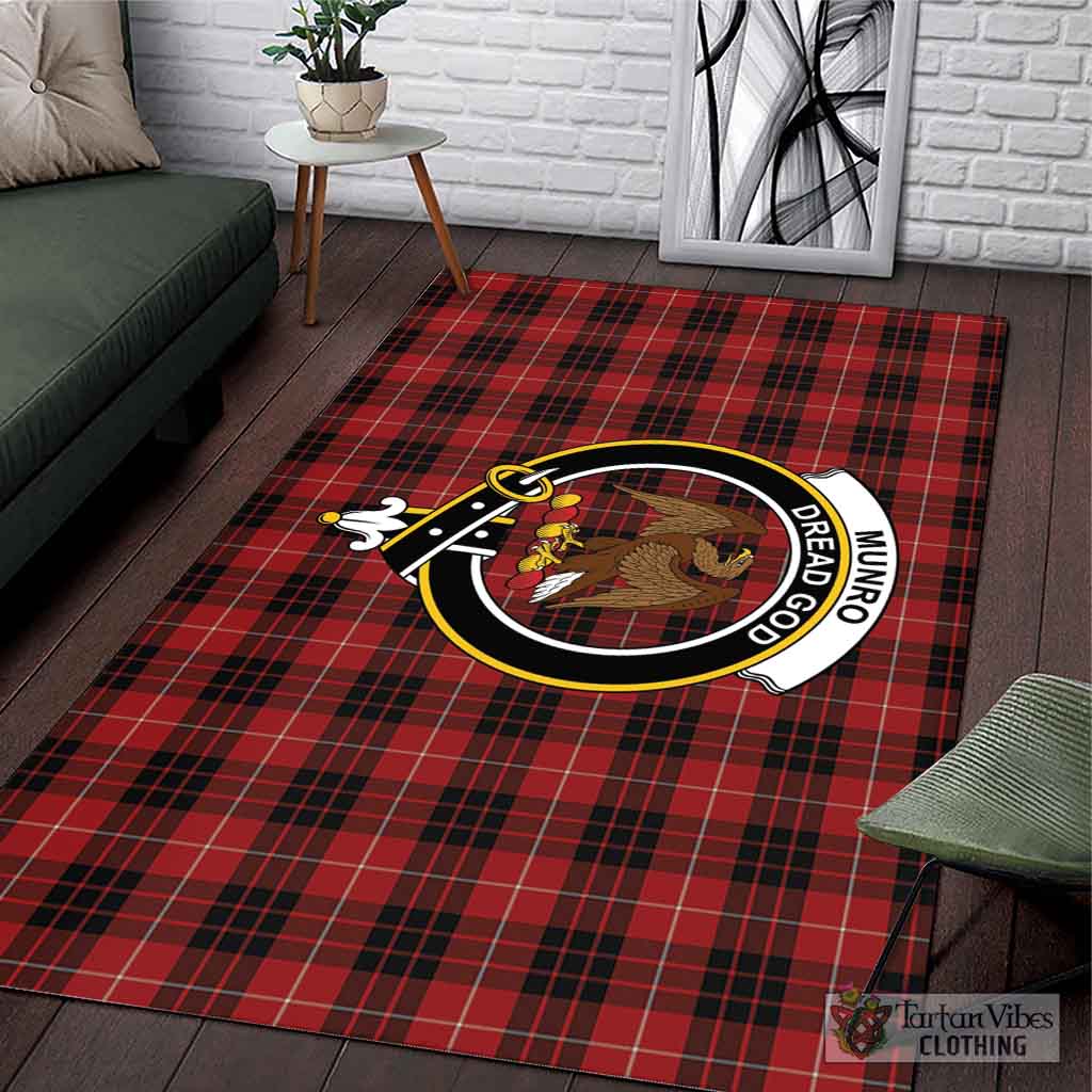 Tartan Vibes Clothing Munro Black and Red Tartan Area Rug with Family Crest