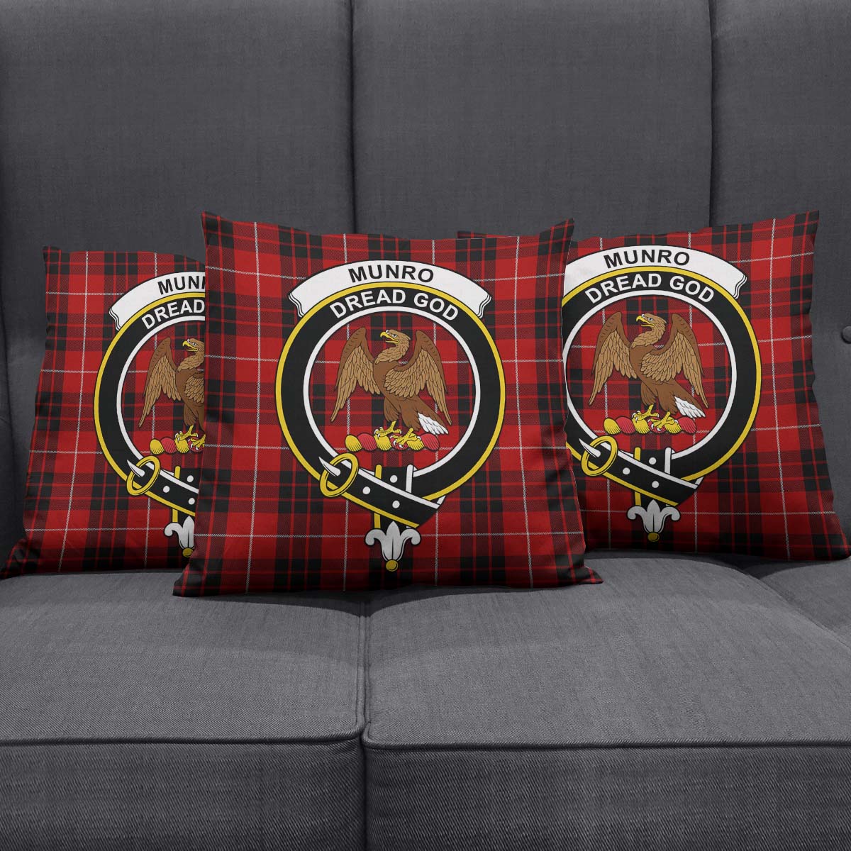 Munro Black and Red Tartan Pillow Cover with Family Crest Square Pillow Cover - Tartanvibesclothing