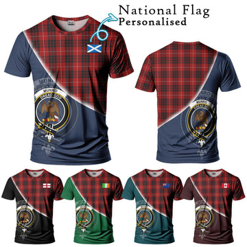 Munro Black and Red Tartan T-Shirt with Personalised National Flag and Family Crest Half Style