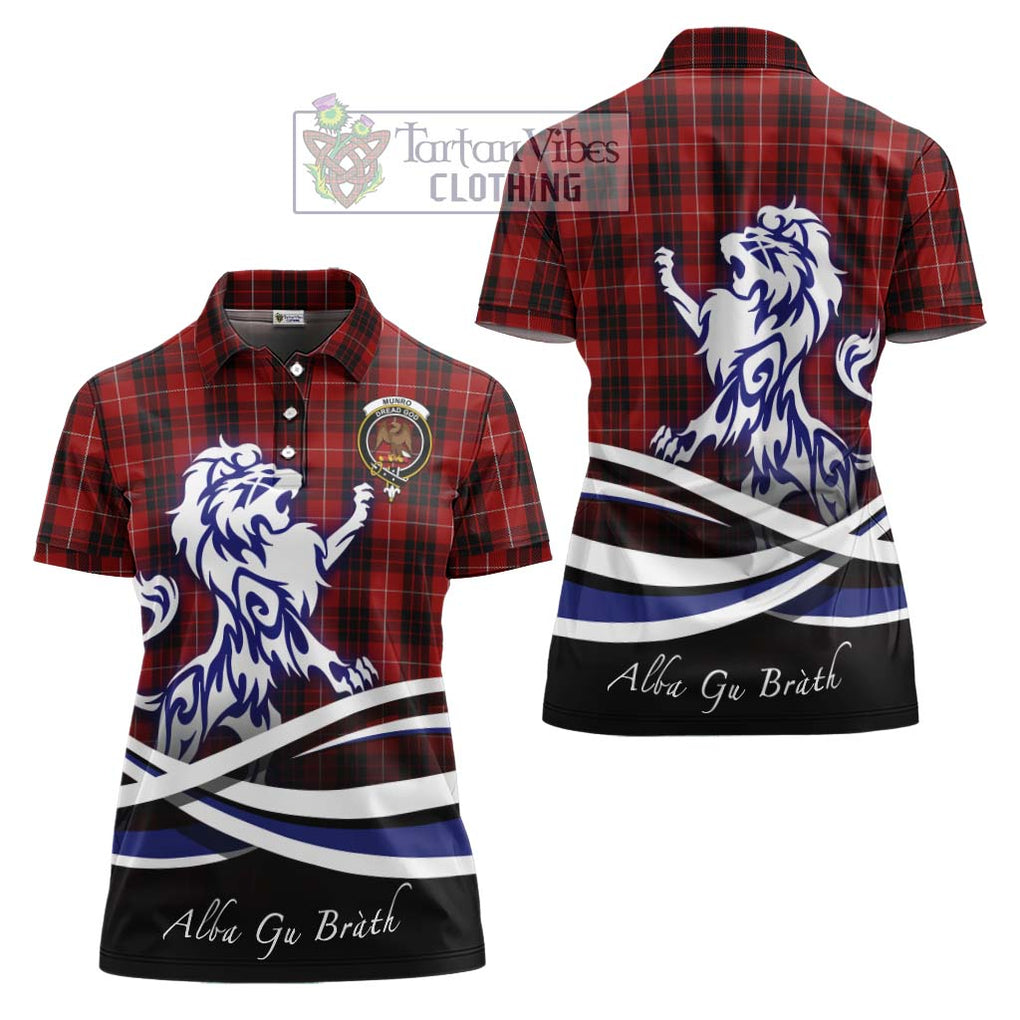 Munro Black and Red Tartan Women's Polo Shirt with Alba Gu Brath Regal Lion Emblem Women - Tartanvibesclothing Shop