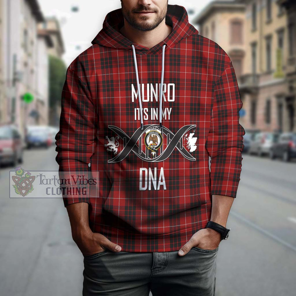 Munro Black and Red Tartan Hoodie with Family Crest DNA In Me Style Pullover Hoodie - Tartanvibesclothing Shop