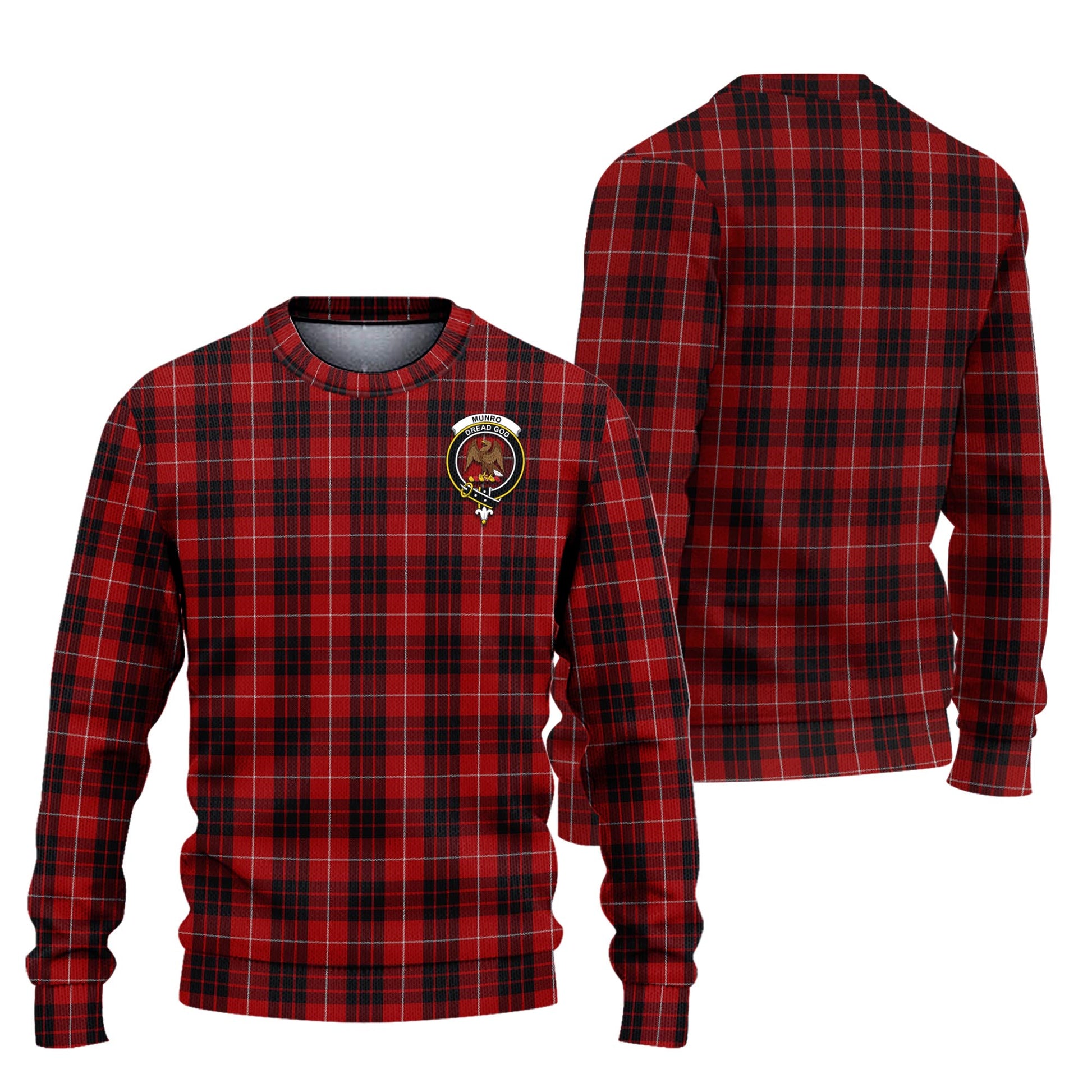 Munro Black and Red Tartan Knitted Sweater with Family Crest Unisex - Tartanvibesclothing