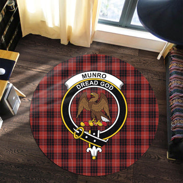 Munro Black and Red Tartan Round Rug with Family Crest